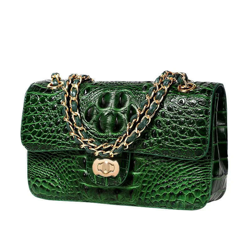 KIMLUD, Crocodile Handbag Chain Crossbody Bags for Women 2023 Luxury Brand Leather Shoulder Bag Female Fashion Trend Designer Handbags, green 1, KIMLUD APPAREL - Womens Clothes