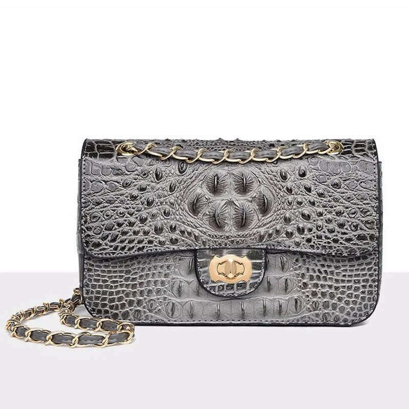 KIMLUD, Crocodile Handbag Chain Crossbody Bags for Women 2023 Luxury Brand Leather Shoulder Bag Female Fashion Trend Designer Handbags, gray, KIMLUD APPAREL - Womens Clothes