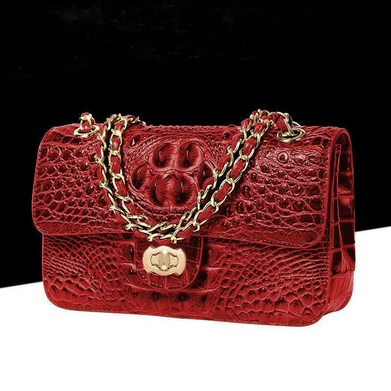 KIMLUD, Crocodile Handbag Chain Crossbody Bags for Women 2023 Luxury Brand Leather Shoulder Bag Female Fashion Trend Designer Handbags, red 1, KIMLUD APPAREL - Womens Clothes