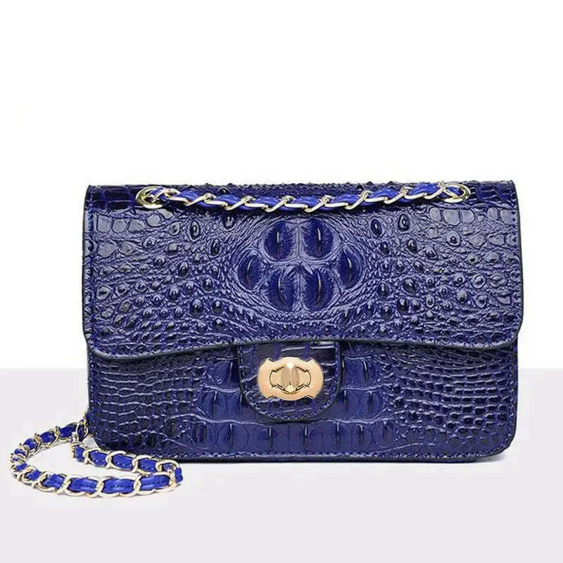 KIMLUD, Crocodile Handbag Chain Crossbody Bags for Women 2023 Luxury Brand Leather Shoulder Bag Female Fashion Trend Designer Handbags, blue, KIMLUD APPAREL - Womens Clothes