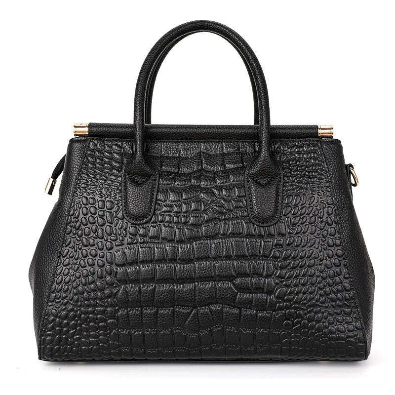 Crocodile-print leather women's bag hand bag large capacity cowhide one-shoulder cross-body bag - KIMLUD