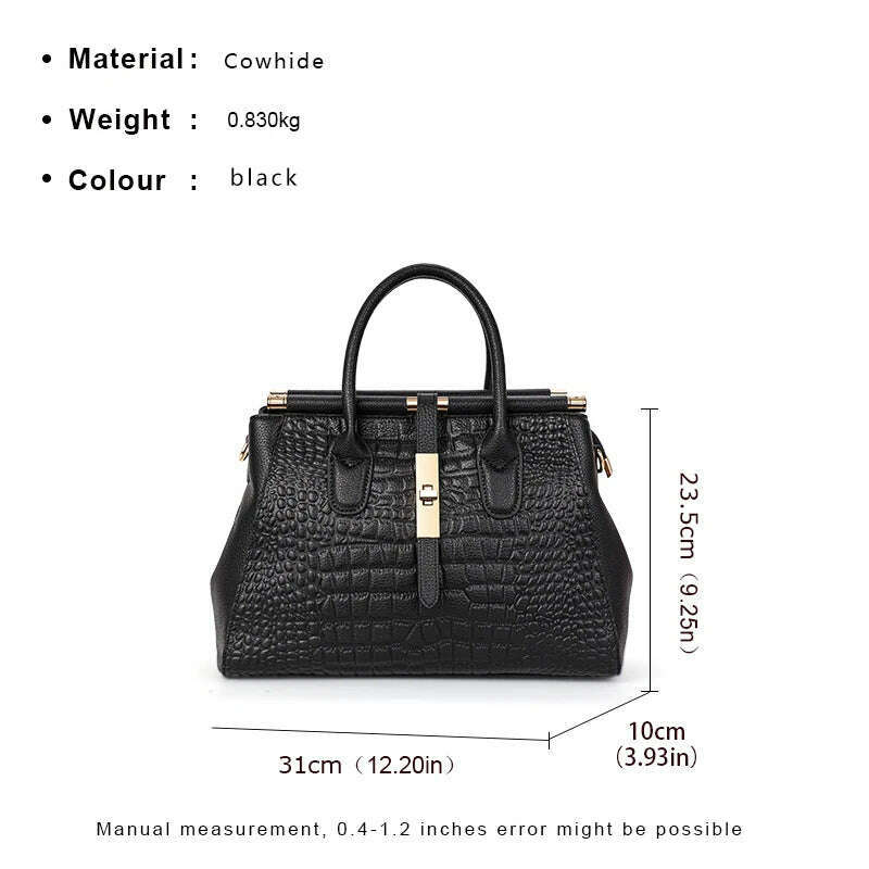 Crocodile-print leather women's bag hand bag large capacity cowhide one-shoulder cross-body bag - KIMLUD