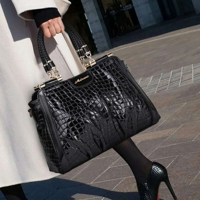 Crocodile Print Top Handle Bag Real Leather Casual Tote Elegant Women Handbags Purses Luxury Genuine Leather - KIMLUD