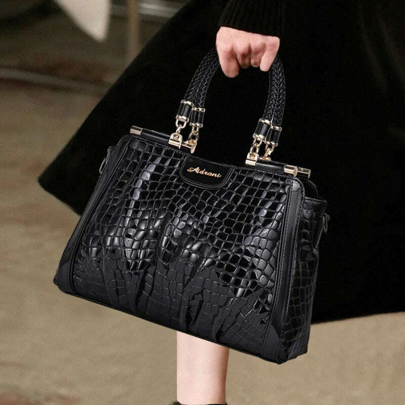 Crocodile Print Top Handle Bag Real Leather Casual Tote Elegant Women Handbags Purses Luxury Genuine Leather - KIMLUD