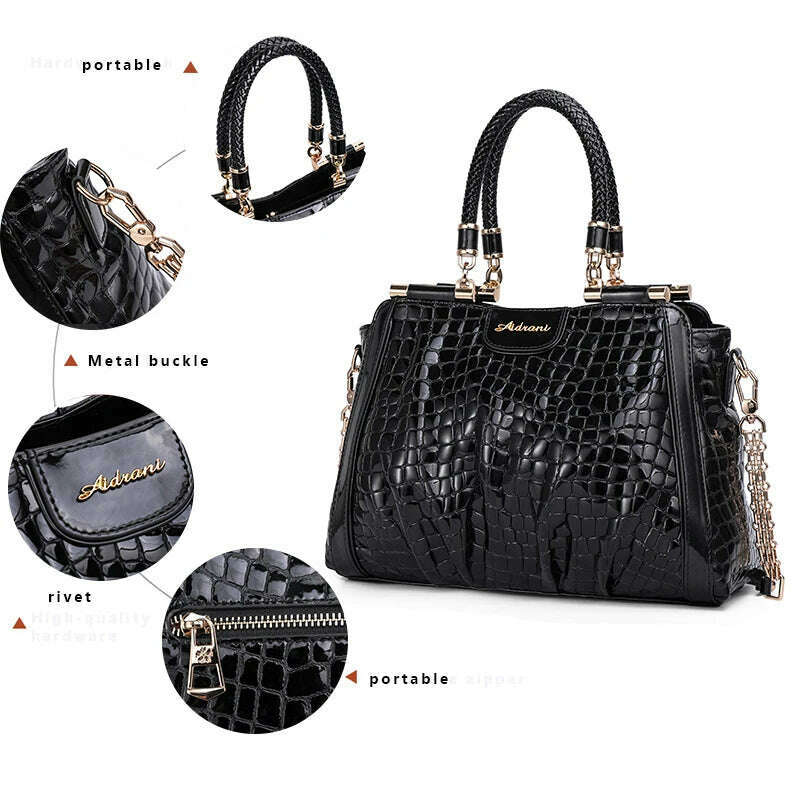 Crocodile Print Top Handle Bag Real Leather Casual Tote Elegant Women Handbags Purses Luxury Genuine Leather - KIMLUD