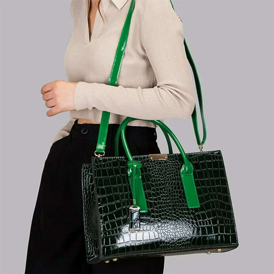 KIMLUD, Crocodile Print Women Handbags and Purse Casual Tote Bags Top Handle Bags Large Capacity Patent Leather Crossbody Bags, KIMLUD Womens Clothes