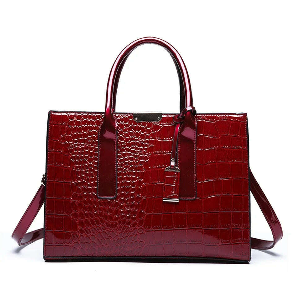 KIMLUD, Crocodile Print Women Handbags and Purse Casual Tote Bags Top Handle Bags Large Capacity Patent Leather Crossbody Bags, Red, KIMLUD APPAREL - Womens Clothes