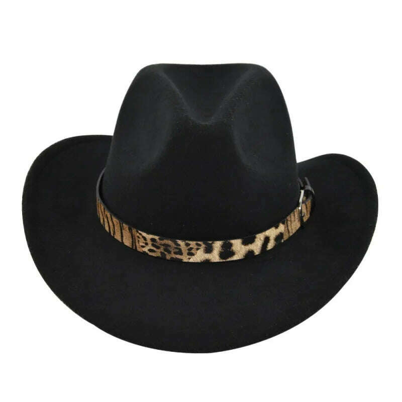 KIMLUD, Cross-Border Fur Felt Sheep Cowboy Leopard Belt Woolen Ethnic A Hood Retro Fedora Hat, KIMLUD Womens Clothes