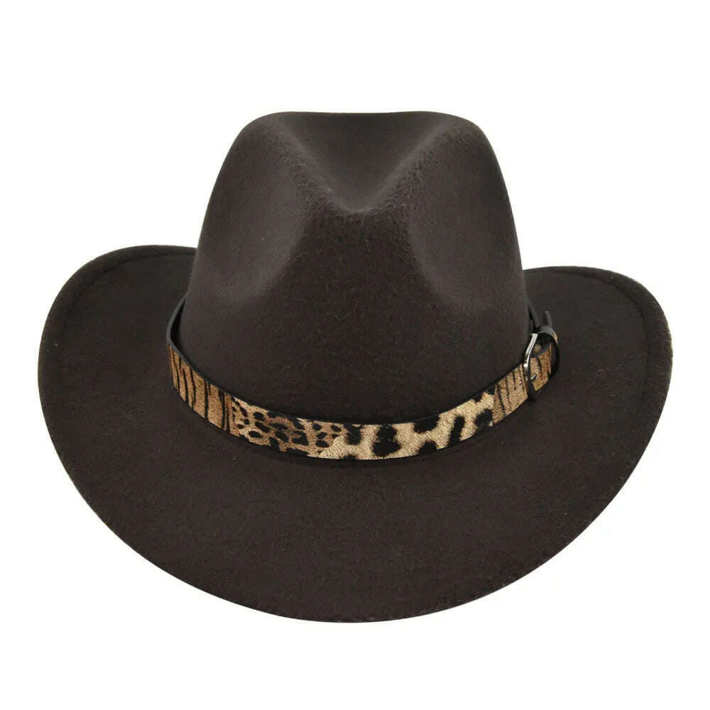 KIMLUD, Cross-Border Fur Felt Sheep Cowboy Leopard Belt Woolen Ethnic A Hood Retro Fedora Hat, BF7137 Brown / M5658cm, KIMLUD APPAREL - Womens Clothes