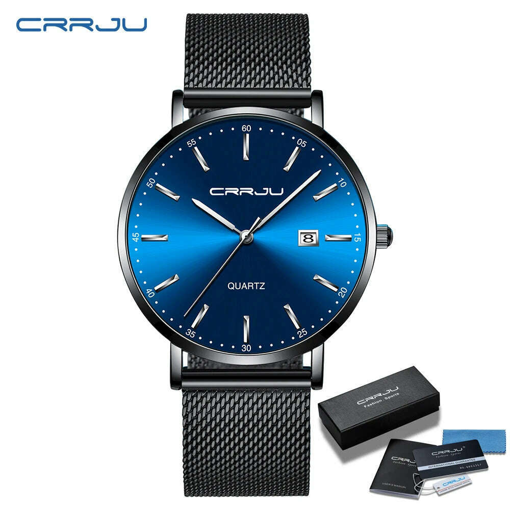 KIMLUD, CRRJU Luxury Fashion Woman Bracelet Watch Women Casual Waterproof Quartz Ladies Dress Watches Gift lover Clock relogio feminino, BK blue silver BOX, KIMLUD APPAREL - Womens Clothes