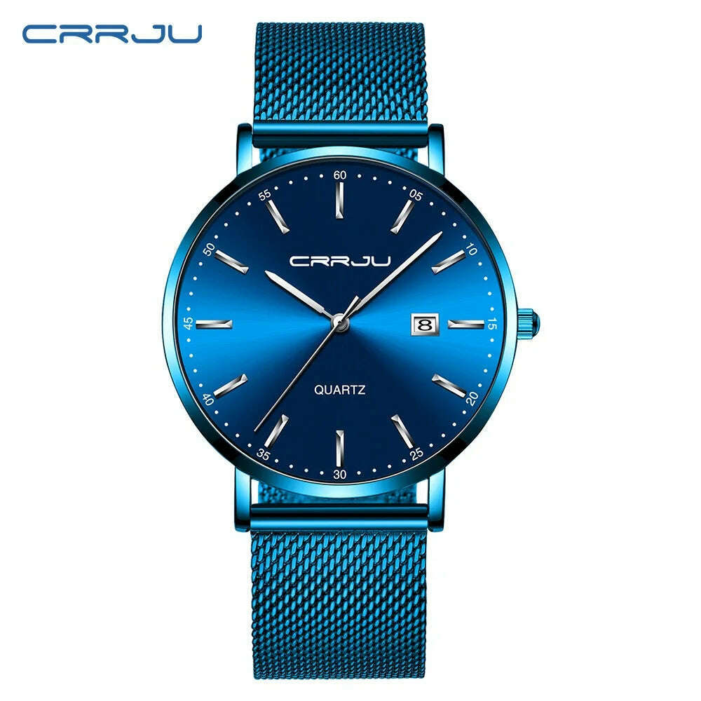 KIMLUD, CRRJU Luxury Fashion Woman Bracelet Watch Women Casual Waterproof Quartz Ladies Dress Watches Gift lover Clock relogio feminino, blue silver, KIMLUD APPAREL - Womens Clothes