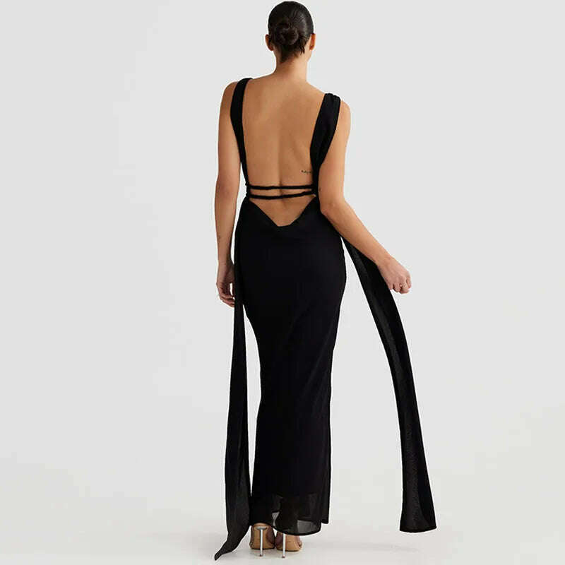 KIMLUD, Cryptographic Zebra Stripes Halter Backless Bandage Maxi Dress for Women Party Outfits Draped V Neck Sexy Gown Dresses Birthday, KIMLUD Womens Clothes