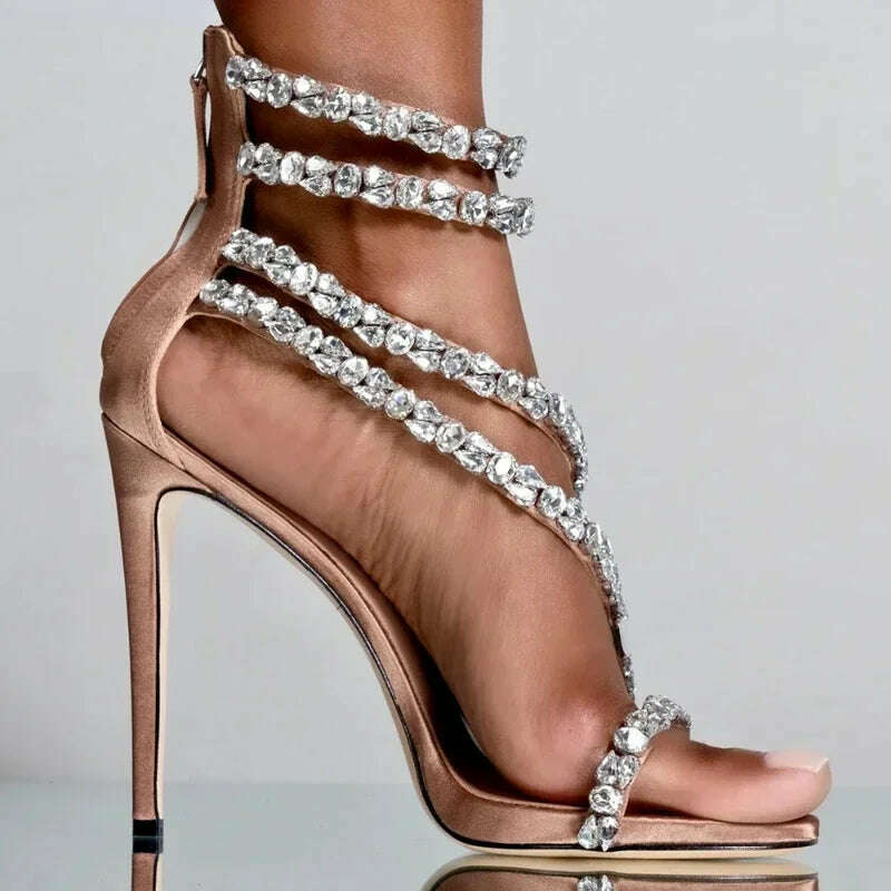 KIMLUD, Crystal Chain Oblique Strap High Heel Sandals Beaded Party Wedding Large Rhinestone Spliced Thin High Heel Shoes Big Size 35-43, GEX004champagne / 37, KIMLUD APPAREL - Womens Clothes