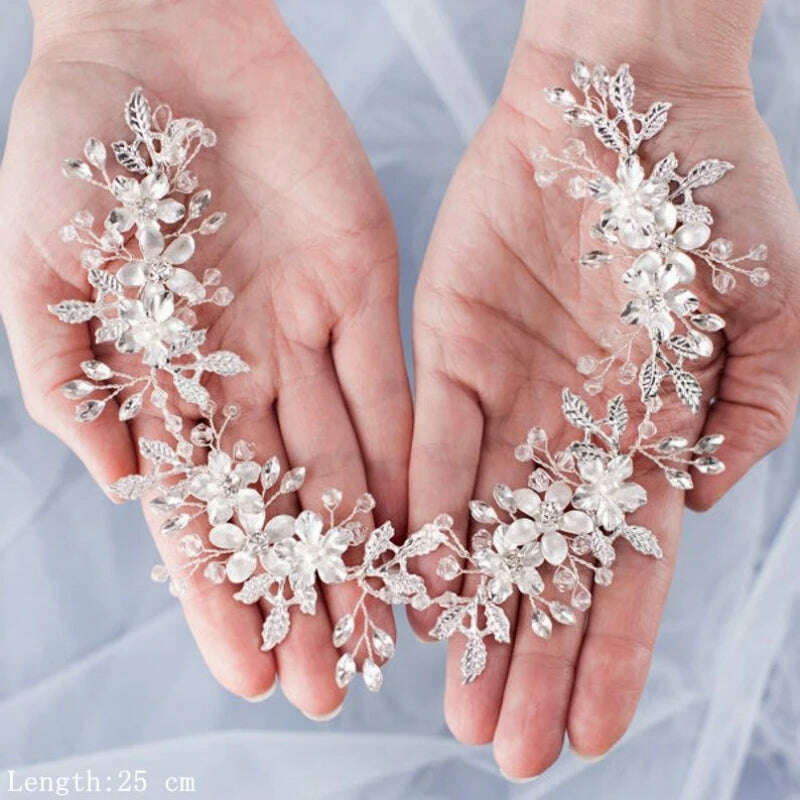 Crystal Flower Leaf Wedding Bridal Headbands Tiaras For Women Bride Rhinestone Bridal Wedding Hair Accessories Jewelry Band Gift - KIMLUD