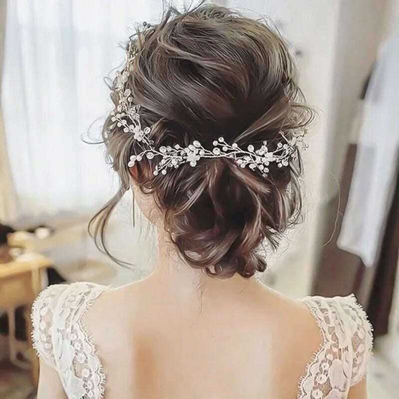 Crystal Pearl Hairpin Hair Vine Long Head Piece Hair Comb Headband Hairpins Hairbands Accessories Wedding Bridal Hair Jewelry - KIMLUD