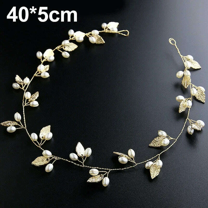 Crystal Pearl Hairpin Hair Vine Long Head Piece Hair Comb Headband Hairpins Hairbands Accessories Wedding Bridal Hair Jewelry - KIMLUD