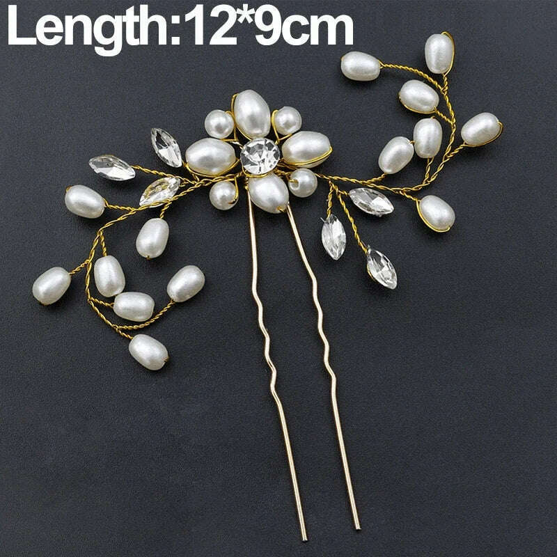 KIMLUD, Crystal Pearl Hairpin Hair Vine Long Head Piece Hair Comb Headband Hairpins Hairbands Accessories Wedding Bridal Hair Jewelry, Gold-C, KIMLUD APPAREL - Womens Clothes