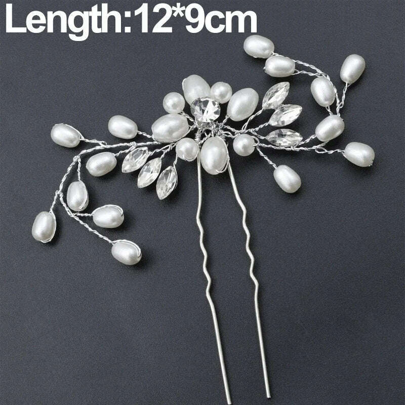 Crystal Pearl Hairpin Hair Vine Long Head Piece Hair Comb Headband Hairpins Hairbands Accessories Wedding Bridal Hair Jewelry - KIMLUD