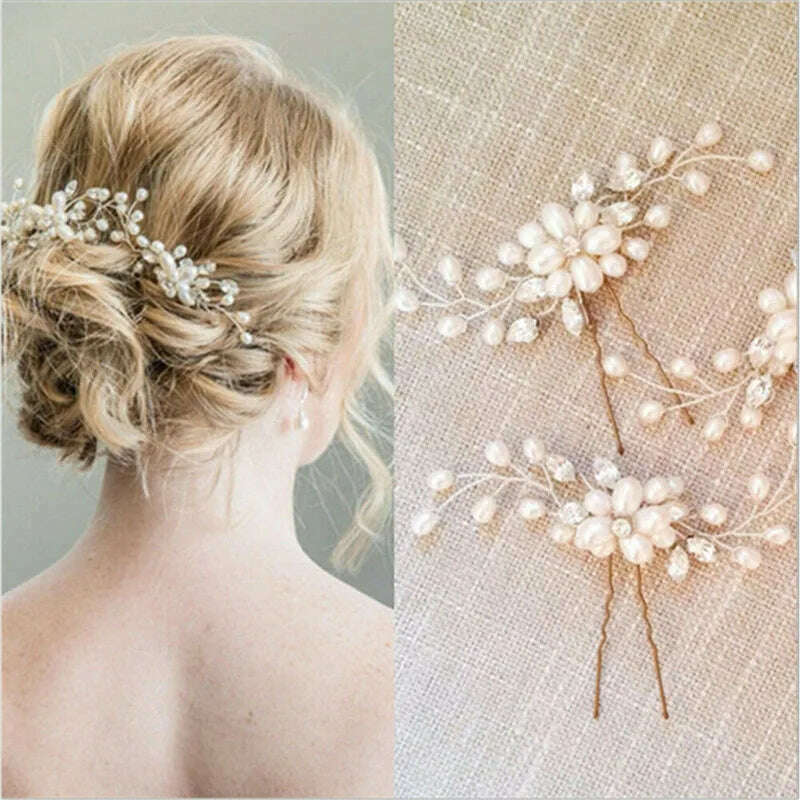 Crystal Pearl Tiaras Hairbands Hairpins Bridesmaid Diamante Vine Decoration Hair Accessories Bridal Wedding Jewelry Headwear - KIMLUD