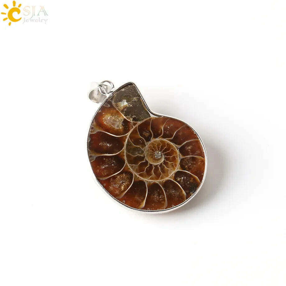 KIMLUD, CSJA Natural Stones Pendants Ammonite Seashell Snail  Ocean Reliquiae Conch Animal Necklace Statement Men Jewellery E252, FossilsPendant, KIMLUD APPAREL - Womens Clothes