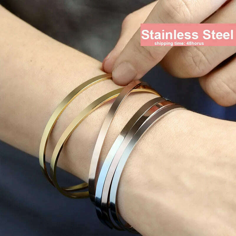 Cuff Bracelet Bangle for Women ,Stainless Steel Openable Bracelet Couple,Charm Handchain Woman ,Stacked Layered Jewelry - KIMLUD