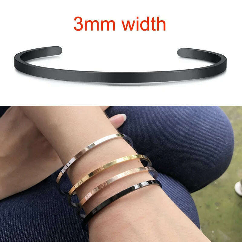 KIMLUD, Cuff Bracelet Bangle for Women ,Stainless Steel Openable Bracelet Couple,Charm Handchain Woman ,Stacked Layered Jewelry, 3mm black, KIMLUD APPAREL - Womens Clothes