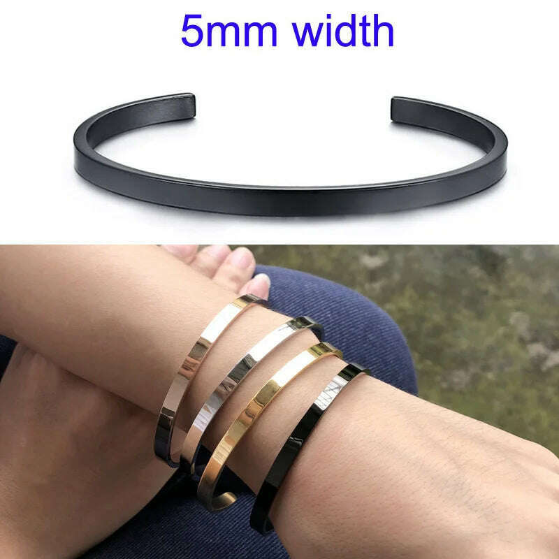 KIMLUD, Cuff Bracelet Bangle for Women ,Stainless Steel Openable Bracelet Couple,Charm Handchain Woman ,Stacked Layered Jewelry, 5mm black, KIMLUD APPAREL - Womens Clothes