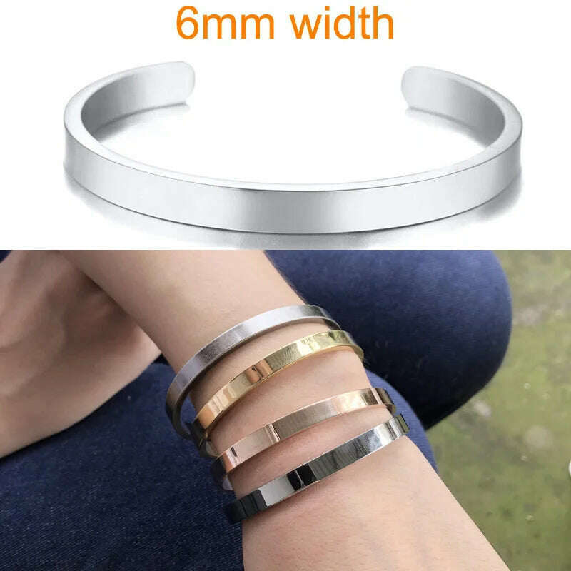 KIMLUD, Cuff Bracelet Bangle for Women ,Stainless Steel Openable Bracelet Couple,Charm Handchain Woman ,Stacked Layered Jewelry, 6mm silver, KIMLUD APPAREL - Womens Clothes