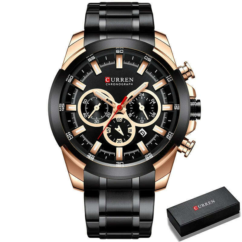 KIMLUD, CURREN Men’s Watches Top Brand Big Sport Watch Luxury Men Military Steel Quartz Wrist Watches Chronograph Gold Design Male Clock, RG B Box, KIMLUD APPAREL - Womens Clothes