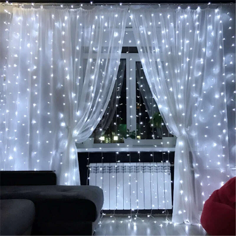 Curtain 3*2.5M 240LED String Light Fairy Icicle Outdoor Garland LED Light For Window Wedding Home Xmas Decoration Lighting - KIMLUD