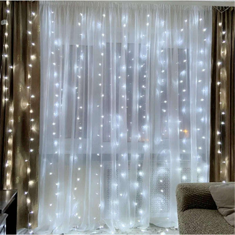 Curtain 3*2.5M 240LED String Light Fairy Icicle Outdoor Garland LED Light For Window Wedding Home Xmas Decoration Lighting - KIMLUD