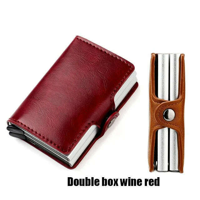 KIMLUD, Custom RFID Blocking Men Wallet Credit Card Holder Leather Card Wallet Double Metal Box ID Card Holder Money Clip Purse New 2023, Double Box Red, KIMLUD APPAREL - Womens Clothes