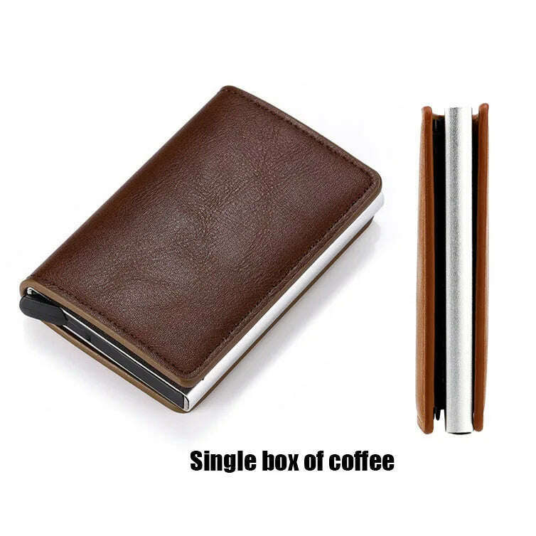 KIMLUD, Custom RFID Blocking Men Wallet Credit Card Holder Leather Card Wallet Double Metal Box ID Card Holder Money Clip Purse New 2023, No Hasp Coffee, KIMLUD APPAREL - Womens Clothes