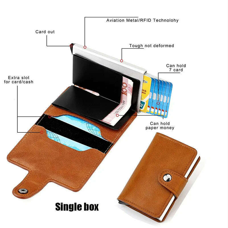 KIMLUD, Custom RFID Blocking Men Wallet Credit Card Holder Leather Card Wallet Double Metal Box ID Card Holder Money Clip Purse New 2023, KIMLUD Womens Clothes