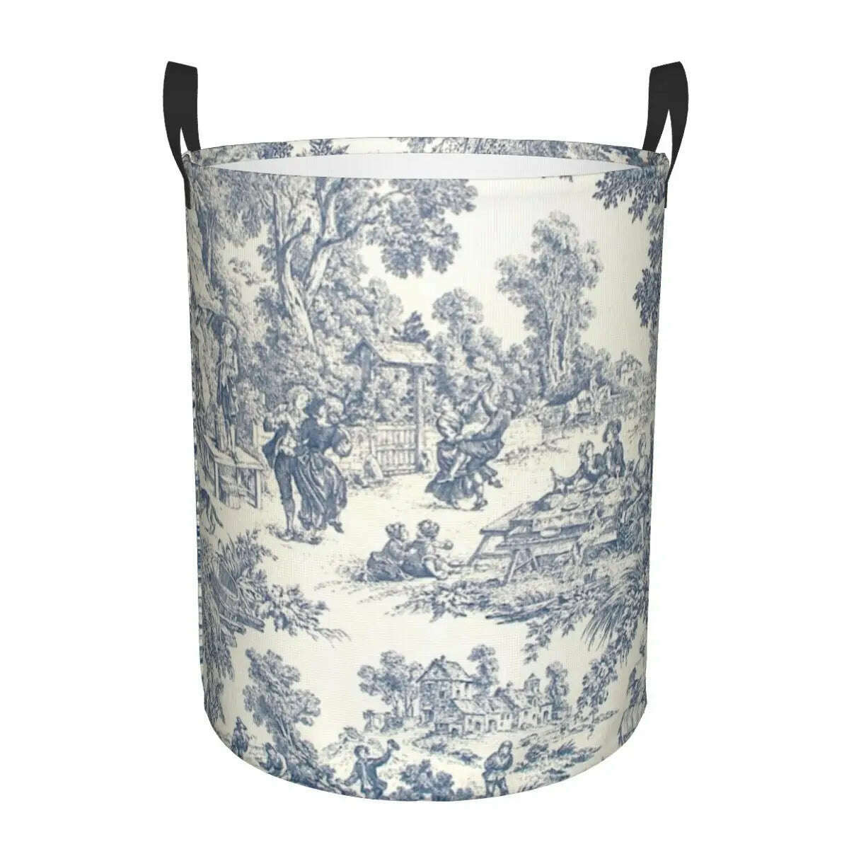 Custom Toile De Jouy Number 2 Laundry Basket Foldable Large Clothing Storage Bin French Navy Blue Motif Baby Hamper - KIMLUD