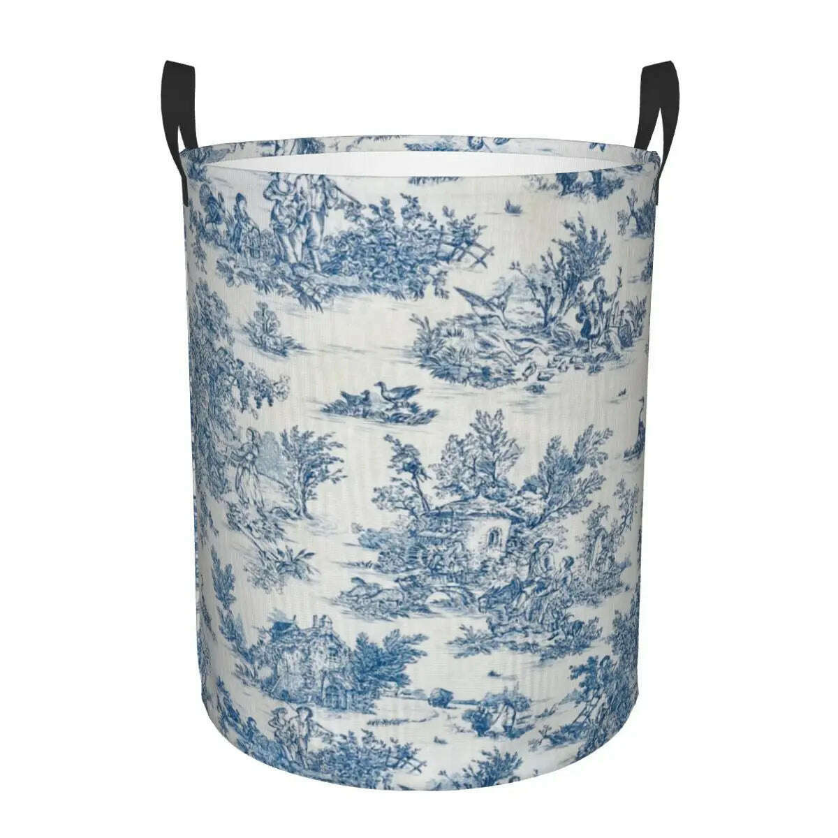 Custom Toile De Jouy Number 2 Laundry Basket Foldable Large Clothing Storage Bin French Navy Blue Motif Baby Hamper - KIMLUD