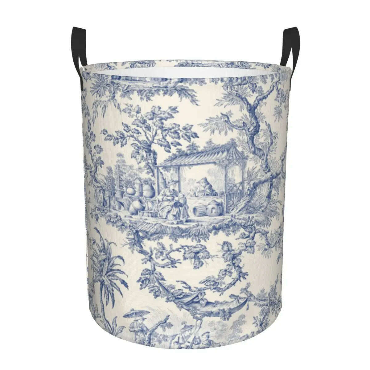 Custom Toile De Jouy Number 2 Laundry Basket Foldable Large Clothing Storage Bin French Navy Blue Motif Baby Hamper - KIMLUD