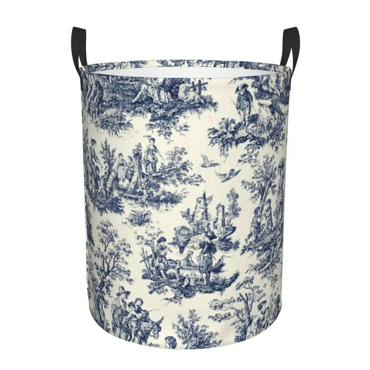 KIMLUD, Custom Toile De Jouy Number 2 Laundry Basket Foldable Large Clothing Storage Bin French Navy Blue Motif Baby Hamper, 17 / 50x40 cm, KIMLUD APPAREL - Womens Clothes