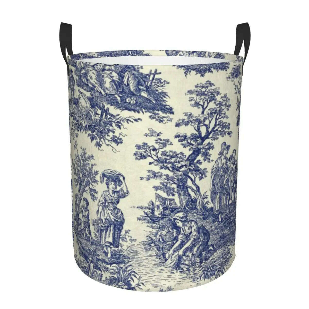 KIMLUD, Custom Toile De Jouy Number 2 Laundry Basket Foldable Large Clothing Storage Bin French Navy Blue Motif Baby Hamper, 20 / 50x40 cm, KIMLUD APPAREL - Womens Clothes