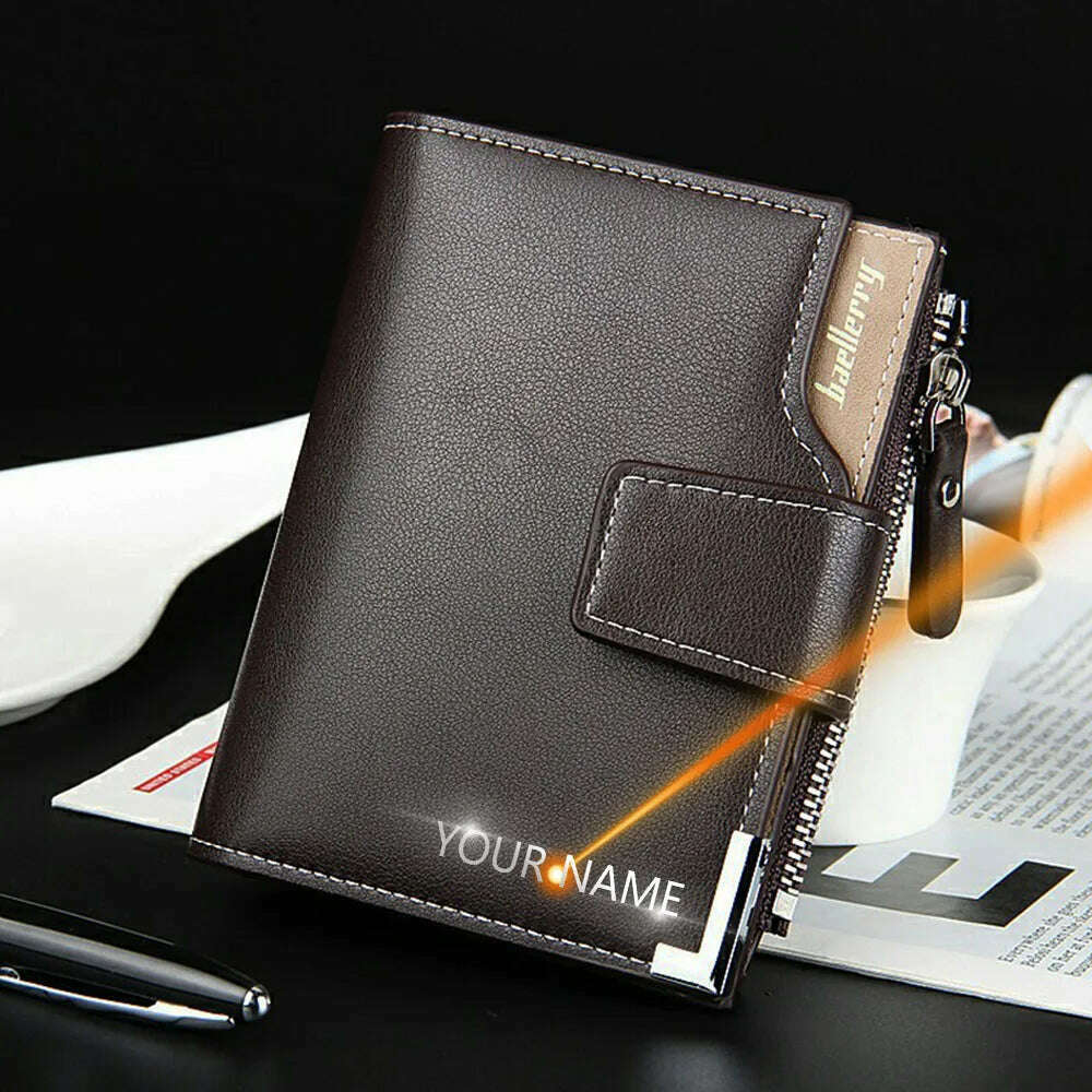 Customized Men Wallets Name Engraving Card Holders Zipper Fashion Short Men Purse PU Leather High Quality Male Purse For Men - KIMLUD