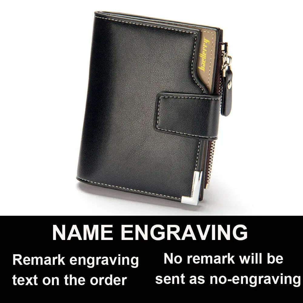 KIMLUD, Customized Men Wallets Name Engraving Card Holders Zipper Fashion Short Men Purse PU Leather High Quality Male Purse For Men, Black Name, KIMLUD APPAREL - Womens Clothes