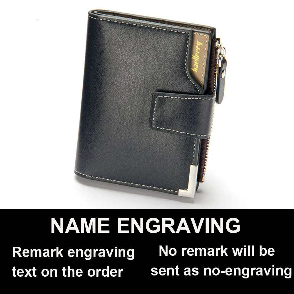 Customized Men Wallets Name Engraving Card Holders Zipper Fashion Short Men Purse PU Leather High Quality Male Purse For Men - KIMLUD