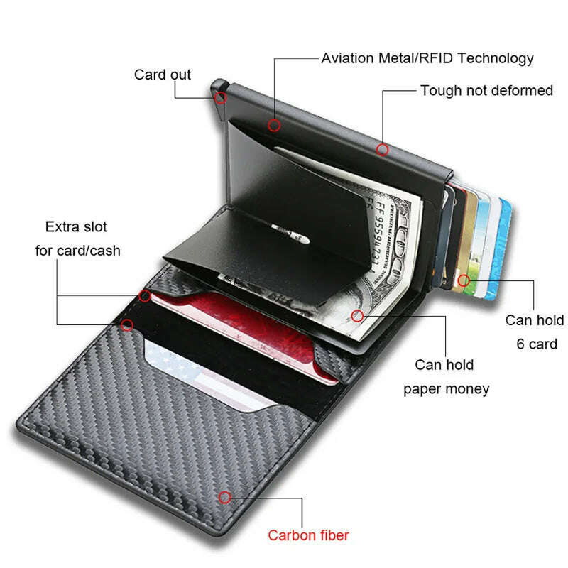 KIMLUD, Customized Rfid Card Holder Wallet Men Name Laser Engraver Carbon Fiber Leather Slim Thin Smart Wallet Minimalist Wallet Gift, KIMLUD Womens Clothes