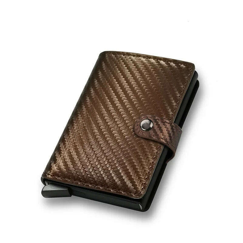 KIMLUD, Customized Rfid Card Holder Wallet Men Name Laser Engraver Carbon Fiber Leather Slim Thin Smart Wallet Minimalist Wallet Gift, Bronze (Hasp), KIMLUD APPAREL - Womens Clothes