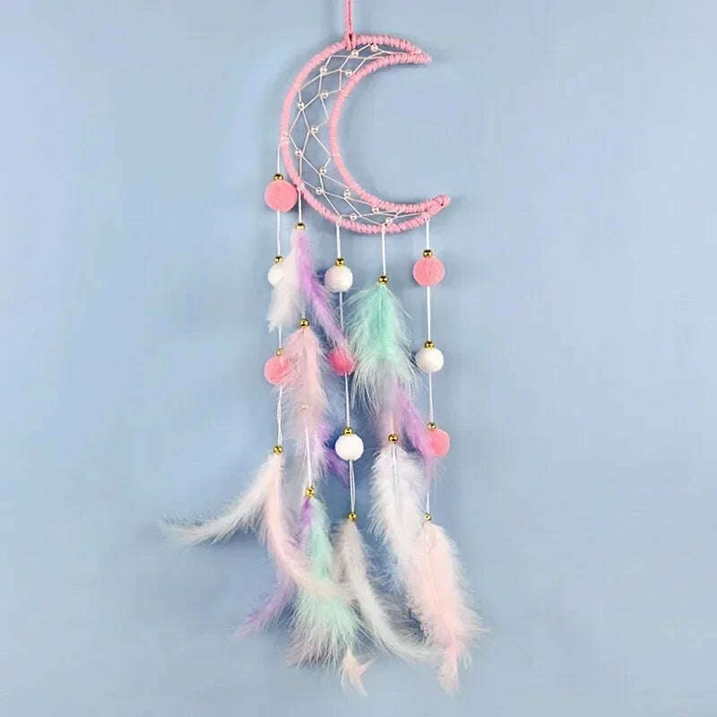 KIMLUD, Cute Dream Catcher To Hang Home Decoration Star Moon Dreamcatcher Feather Ornaments Wall Hanging Interior Kid Room House Decor, KIMLUD Womens Clothes