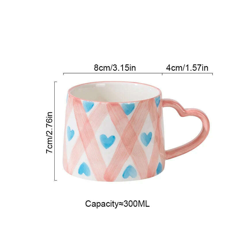 KIMLUD, Cute INS Ceramic Mug Creative Hand-Painted Love Heart Coffee Cup Breakfast Milk Cup Afternoon tea Mug Valentine's Day present, Rhombus heart / 301-400ml, KIMLUD APPAREL - Womens Clothes