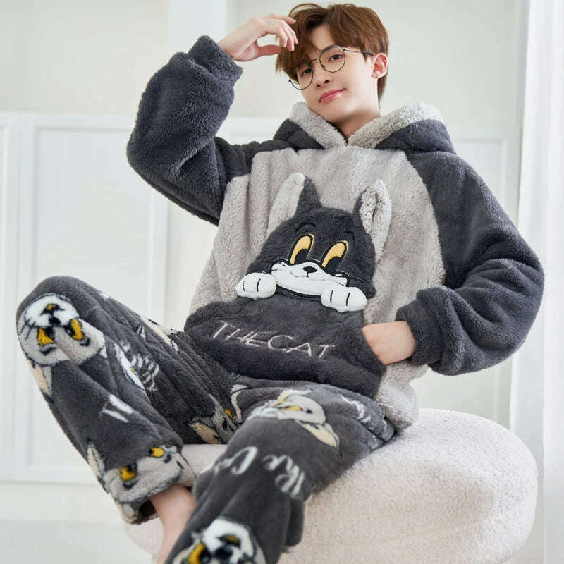 KIMLUD, Cute Pajamas For Men Thick Plush Fleece Pajama Sets Winter  Coral Velvet Warm Flannel Clothes Home Suit Male Sleepwear Пижама, S / XL, KIMLUD APPAREL - Womens Clothes