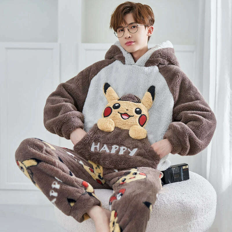 KIMLUD, Cute Pajamas For Men Thick Plush Fleece Pajama Sets Winter  Coral Velvet Warm Flannel Clothes Home Suit Male Sleepwear Пижама, U / XL, KIMLUD APPAREL - Womens Clothes