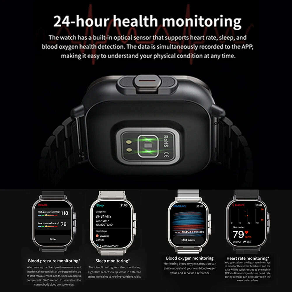 D8 Smart Watch With Earbuds Fitness Tracker Sports Recorder Heart Rate Blood Pressure Blood Oxygen Monitor With 2” Touchscreen P - KIMLUD