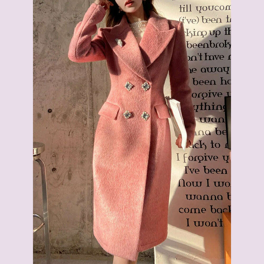 KIMLUD, Dabuwawa Notched Double Sided Woolen Long Coat Women New Arrival Epaulet Double Breasted Jacket Elegant Outwear ACGN DM1DCO017, KIMLUD Womens Clothes